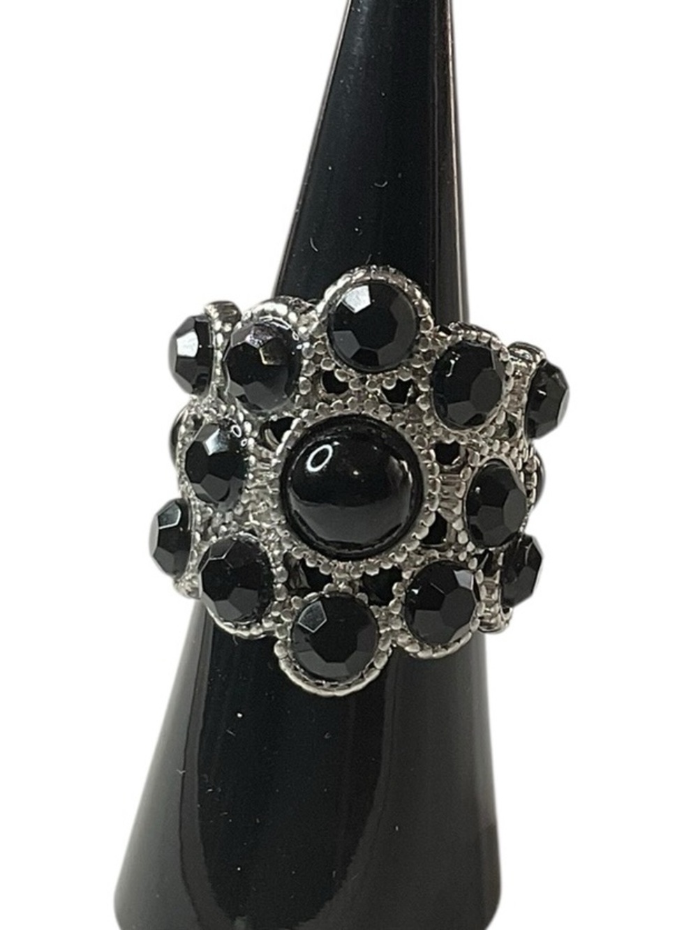 Black Crystal Cluster Cocktail Ring - Unbranded
